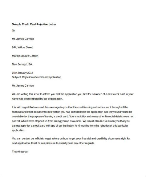 credit rejection letter  sample  format
