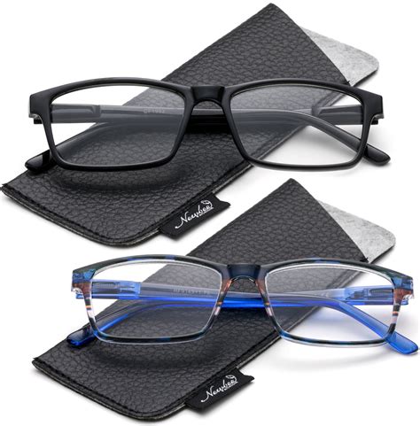 2 Pack Slim Reading Glasses Light Weight Simple Rectangular Shape