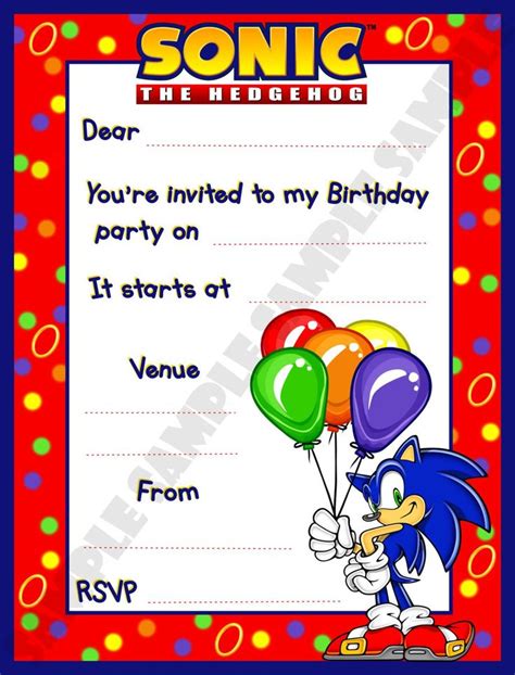 sonic  hedgehog birthday invitations sonic birthday invitation