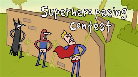 Superhero Peeing Contest Funny Cartoon Box By Darkcartoon