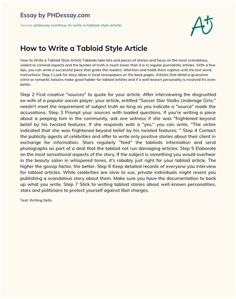 write  tabloid style article essay   words