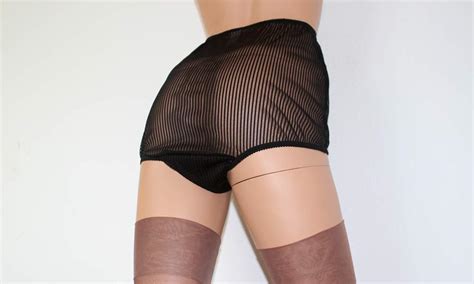 legsware pin up style black stripe sheer high waist panty