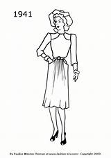 Fashion 1941 1940 Drawings Silhouettes Dress Dresses 1940s Timeline Silhouette Coloring 1950 Drawing Women Pages 40s Era Colouring History Yahoo sketch template