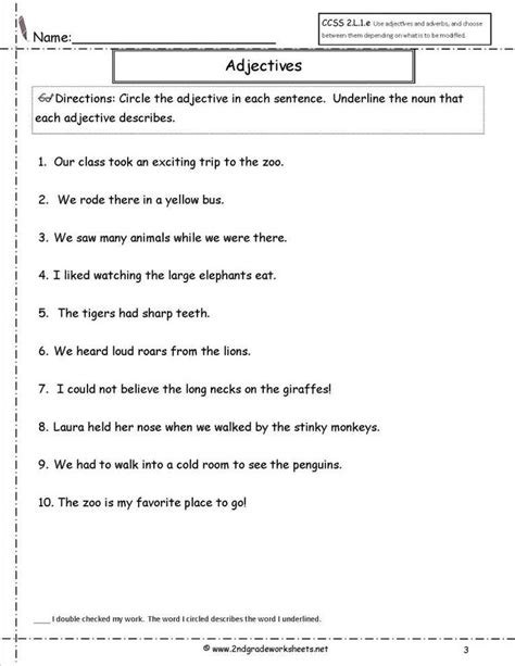 adjective worksheet  grade  adjective worksheet  grade