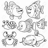 Clipart Fish Animals Ocean Coloring Animal Pages Water Fishs Cartoon Cute Sea Clip Drawing Hmong Illustration Vector Collection Outline Kids sketch template