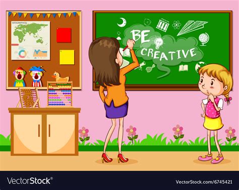 teacher writing   board  classroom vector image