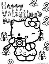 Kitty Coloring Valentines Hello Pages Flowers Printable Print Color Book sketch template