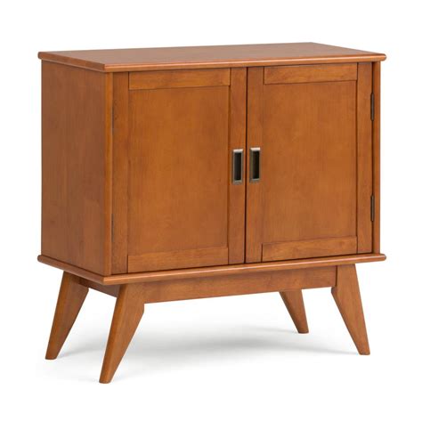 simpli home draper mid century teak brown  storage cabinet axcdrp