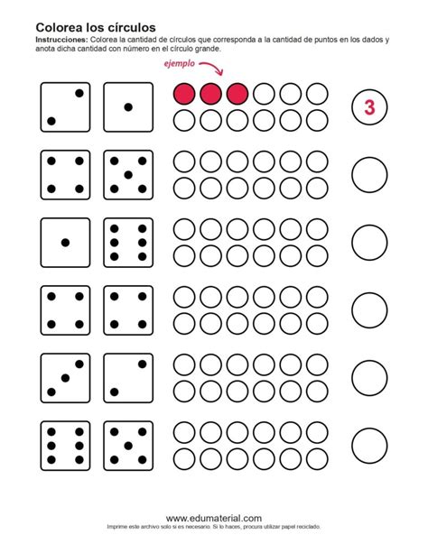 colorea los circulos segun los dados edumaterial