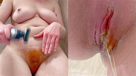 big tits shaving very hairy ginger pussy pee on cock pissing on