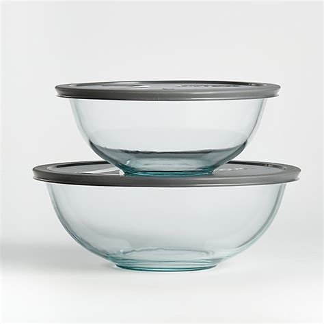 Pyrex Glass Bowls With Grey Lids Set Of 2 Crate And