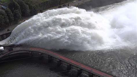 Aguieira Dam Hydroelectric Power Plant Flood Gates Open