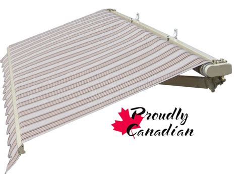 rolltec  ft manual retractable patio awning  ft projection  brownbeige stripes
