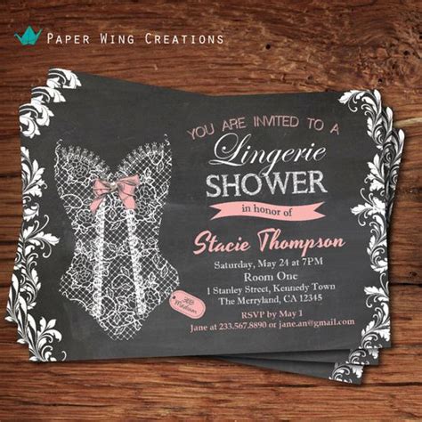 Purple Lingerie Shower Invitation Lace Corset Chalkboard Bachelorette