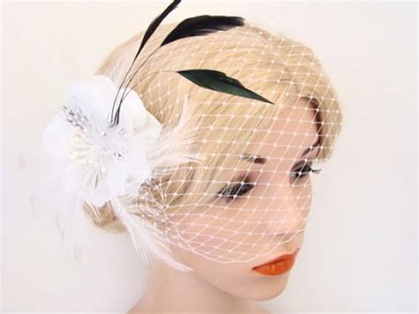 birdcage veil with feather fascinator veil with feather hair clip