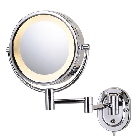 lighted wall mounted direct wired  magnification   mirror  chrome