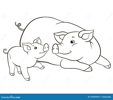 coloring pages mother pig     cute piglet stock vector