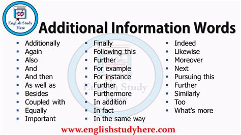 additional information words english study