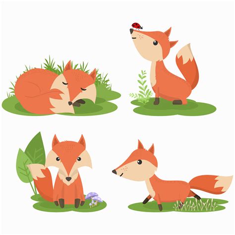 set  cute fox cartoon character set  vector art  vecteezy