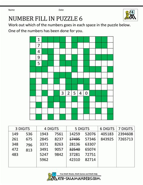 number fill  puzzles  printable crossword puzzle  printable