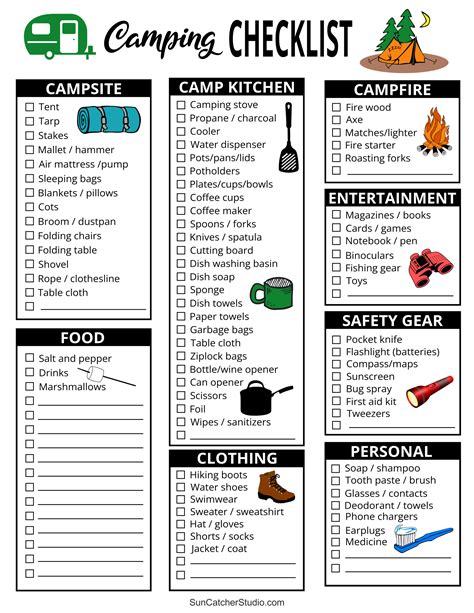 camping checklist camping essentials meals diy projects patterns