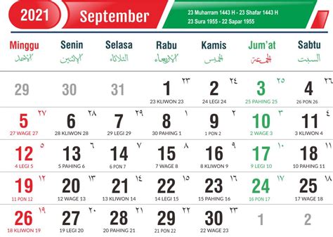 kalender bulan september  lengkap hari libur nasional