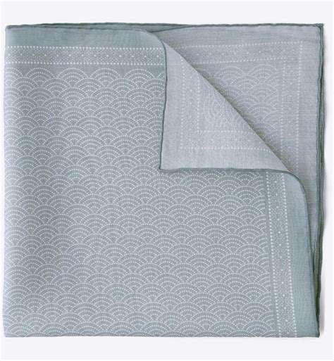 sage printed fan cotton  silk pocket square  proper cloth