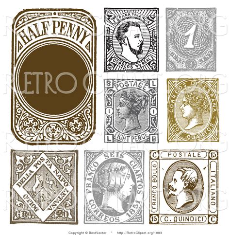 Vector Retro Clipart Of Vintage Stamp Designs By