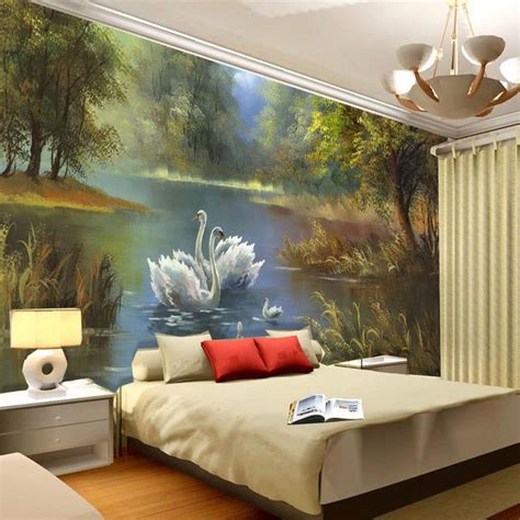 elegant swan lake wallpaper  photo wallpaper custom wall murals oil painting art interior