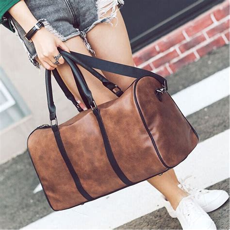 Pu Leather Travel Bag Stylish Women Casual Handbag Men Travel Duffel