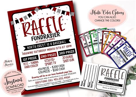 raffle ticket fundraiser flyer editable raffle fundraiser etsy