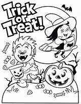 Coloring Trick Treat Pages Halloween Happy Cute Kids Colouring Printable Treaters Werewolf Printables Color Witch Print Monster Pdf Library Treats sketch template