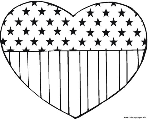 flag usa  heart shape america coloring page printable
