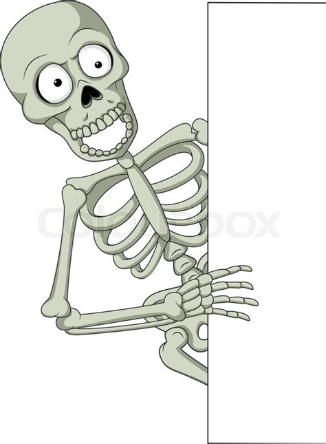 Vector Illustration Of Cartoon Skeleton Holding Blank Sign