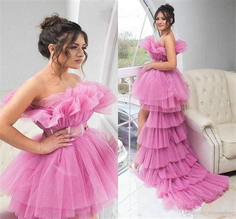Sex Pink High Low Puffy Prom Dresses With Sash Ruched