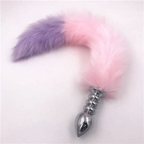 Buy Anal Plug Pink And Purple Fox Tail Stainless Steel