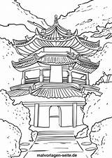 Chinesische Malvorlage Pagoda Mauer Pagode sketch template