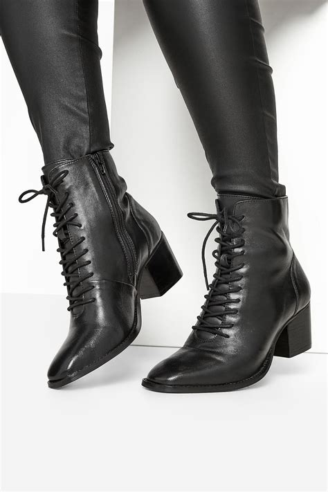 black leather lace  heeled boots  extra wide fit  clothing