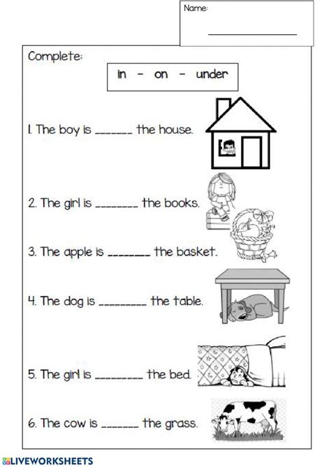 prepositions interactive worksheet  st grade