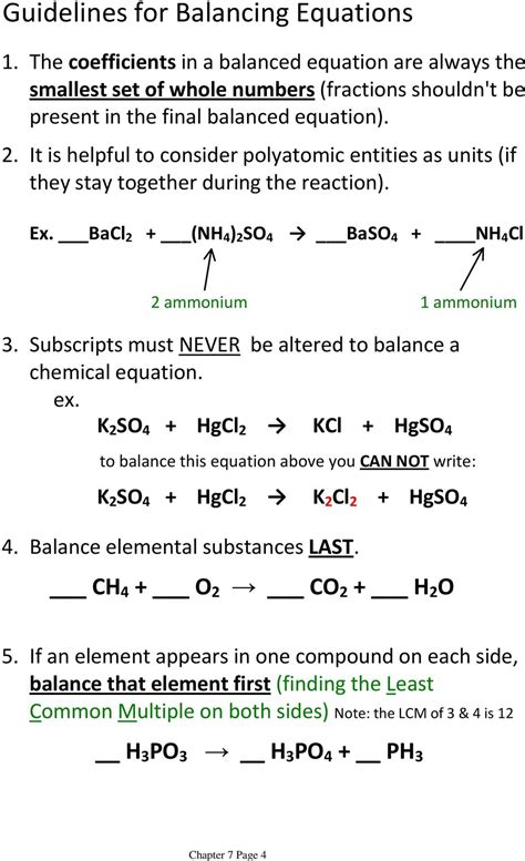 balancing chemical equations worksheet chapter