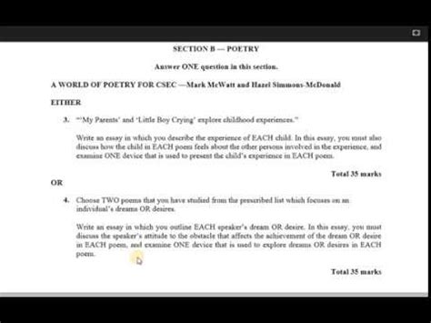 csec english  paper   exam review poetry youtube
