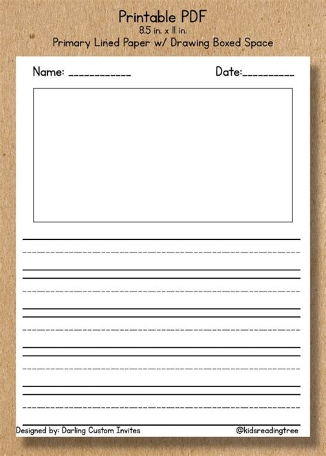 writing paper  picture space printable penmanship paper