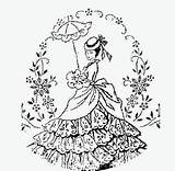 Embroidery Lady Vintage Crinoline Transfer Patterns Ebay sketch template