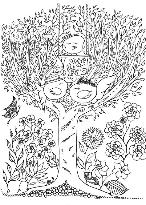 tree  birds birds adult coloring pages