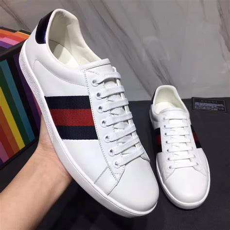 gucci men ace  top sneaker shoes  leather  web navy lulux