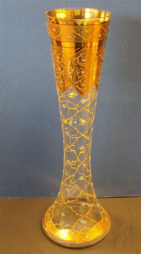 Moser Glass Vase With Gold Enamel Cam Vazo Vazolar Vazo