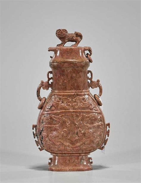 archaistic chinese carved stone covered vase