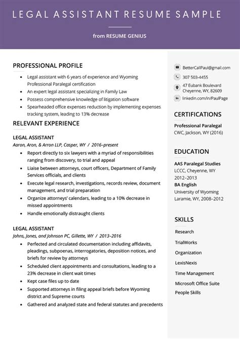 legal assistant resume  writing tips resume genius resume