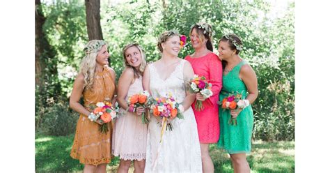 all of these bridesmaids wore completely different colors but damn