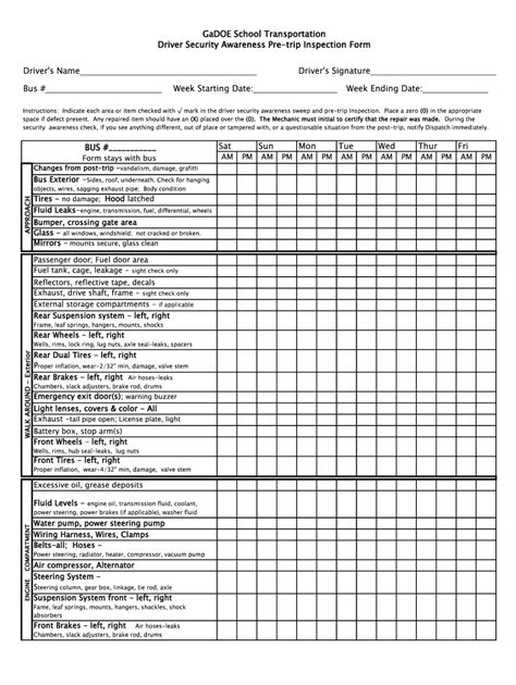 georgia school pre trip inspection fill  printable fillable blank pdffiller